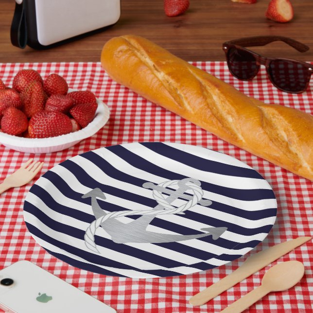 Assiettes En Carton Mariage d'Ancres nautiques Anniversaire ou Plaques (Pique-nique)