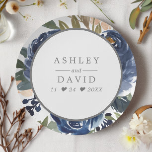Assiettes En Carton Mariage d'aquarelle bleu marine