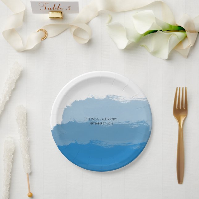 Assiettes En Carton Mariage d'aquarelle bleu plage (Mariage)