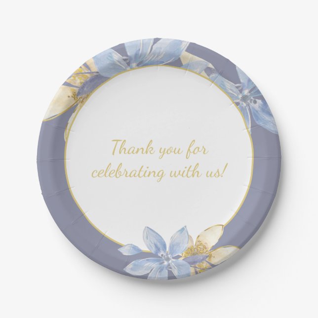 Assiettes En Carton Mariage d'aquarelle couleur violet poussiéreux (Devant)
