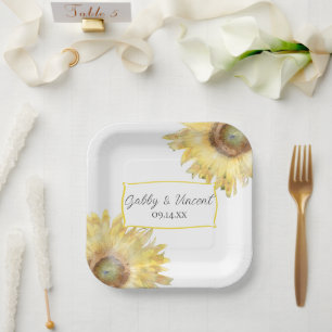 Assiettes En Carton Mariage d'aquarelle des tournesols jaunes