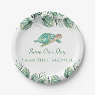 Assiettes En Carton Mariage d'aquarelle Feuille de la tortue de mer