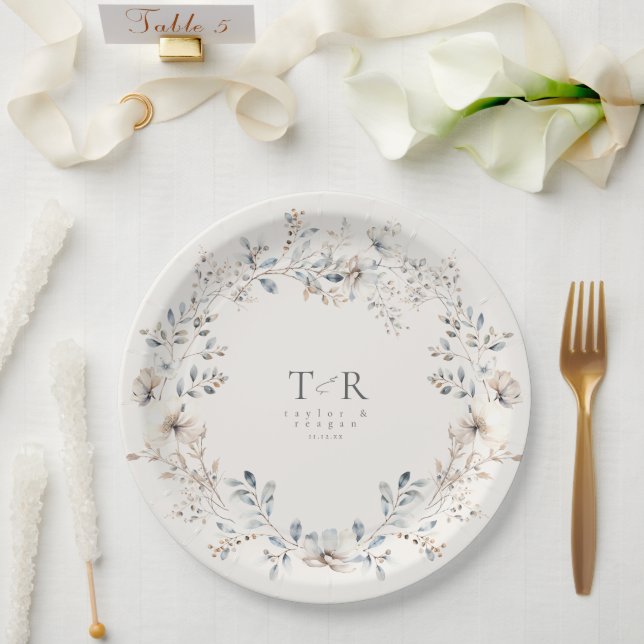 Assiettes En Carton Mariage d'aquarelle Fleur sauvage Delicate ID1102 (Mariage)