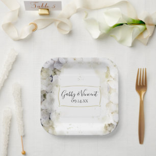 Assiettes En Carton Mariage d'aquarelle florale d'Hydrangea blanc