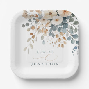 Assiettes En Carton Mariage d'aquarelle florale moelleuse