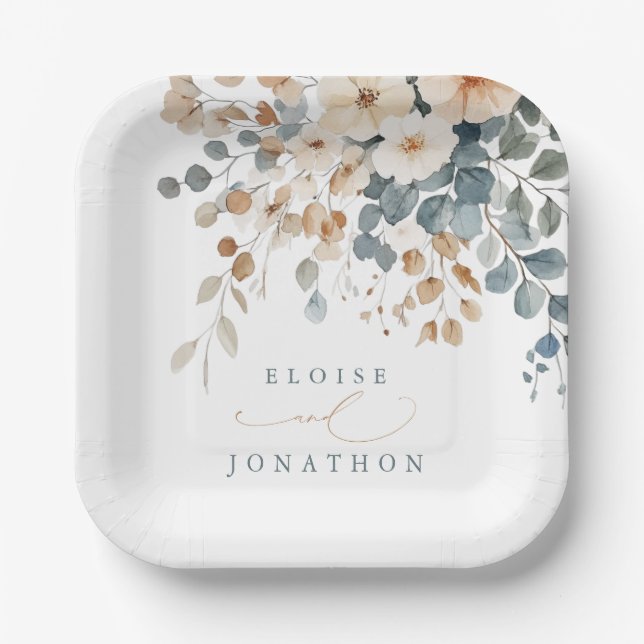 Assiettes En Carton Mariage d'aquarelle florale moelleuse (Recto)