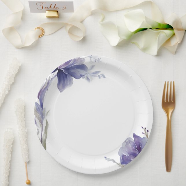 Assiettes En Carton Mariage d'aquarelle Iris violet (Mariage)