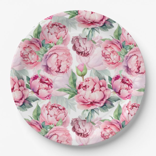 Assiettes En Carton Mariage d'aquarelle rose pâle (Devant)