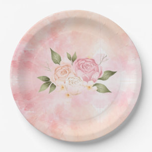 Assiettes En Carton Mariage d'aquarelle rose romantique