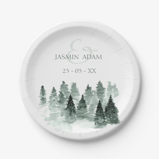 Assiettes En Carton Mariage d'aquarelle rustique Woodland (Devant)