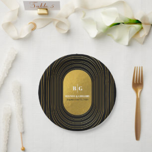Assiettes En Carton Mariage d'arc minimaliste moderne noir & or
