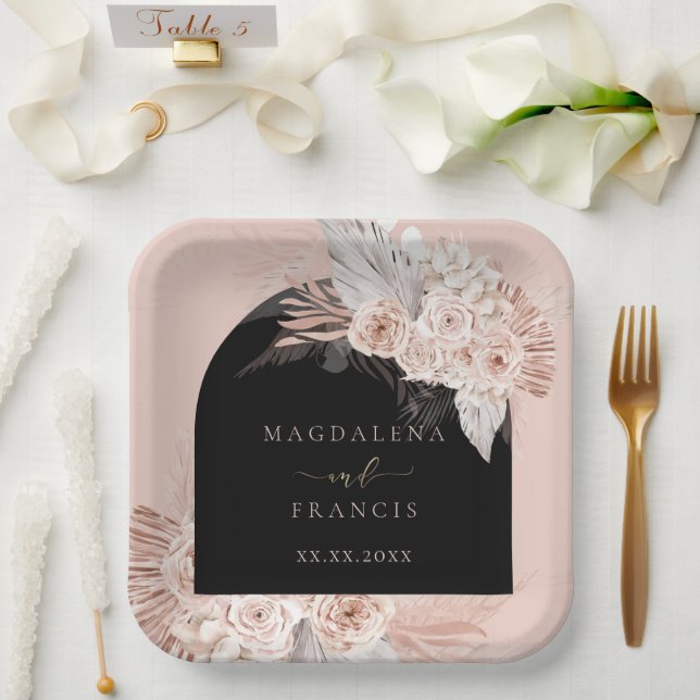 Assiettes En Carton mariage d'arche noire fleurie boho (Mariage)