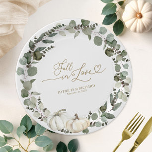 Assiettes En Carton Mariage d'automne élégant Citrouille blanche Verdu
