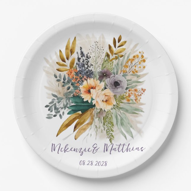 Assiettes En Carton Mariage de automne Russe Purple Gold Peony (Devant)