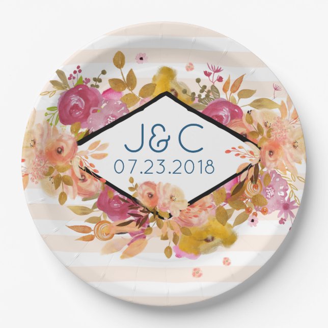 Assiettes En Carton Mariage de bouquet floral orange et rose (Devant)
