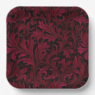 Assiettes En Carton Mariage de Burgundy Paisley