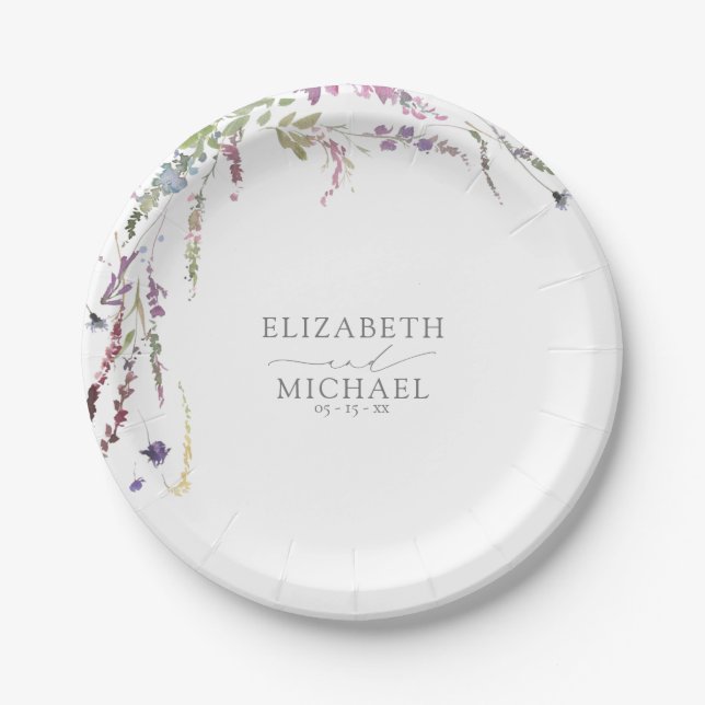 Assiettes En Carton Mariage de calligraphie Fleur sauvage violet (Devant)