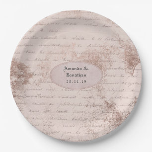 Assiettes En Carton Mariage de calligraphie vintage shabby-chic or ros