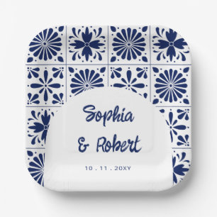 Assiettes En Carton Mariage de carreaux bleu Talavera de la marine mex
