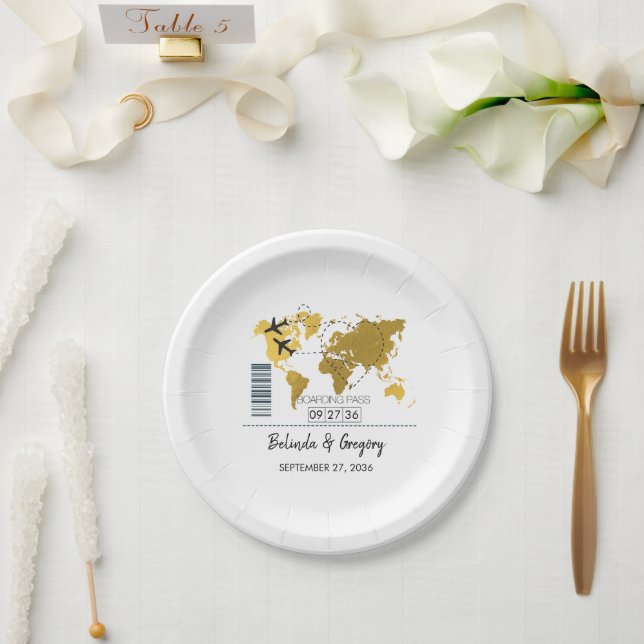 Assiettes En Carton Mariage de carte d'embarquement de destination (Mariage)