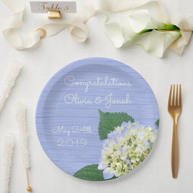 Assiettes En Carton Mariage de céréales en bois bleu hydrangea Bloom (Mariage)