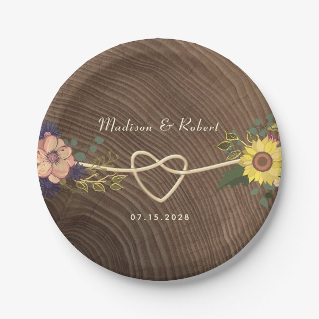 Assiettes En Carton Mariage de coeur floral rustique (Devant)