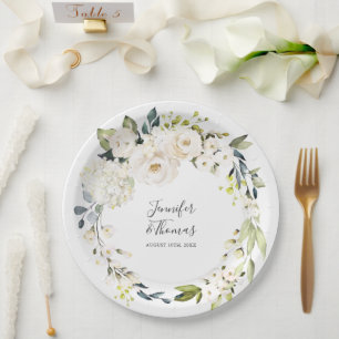 Assiettes En Carton Mariage de courme d'aquarelle blanche