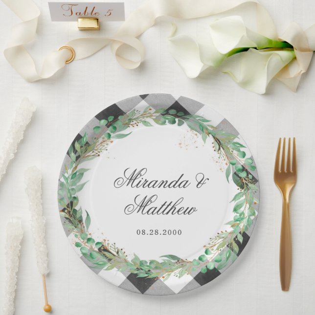 Assiettes En Carton Mariage de couronne vert d'hiver de Buffalo Plaid (Mariage)