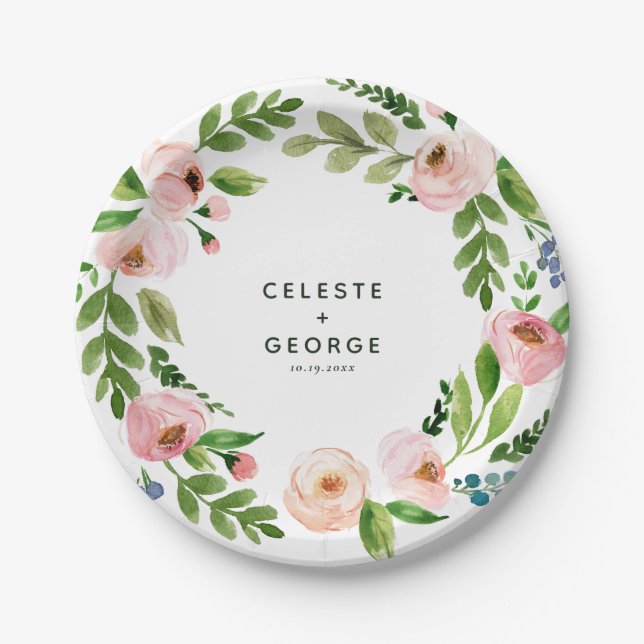 Assiettes En Carton Mariage de couronnes à fleurs rose pâle (Devant)