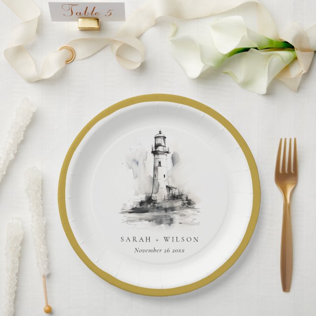 Assiettes En Carton Mariage de croquis noir et blanc (Mariage)