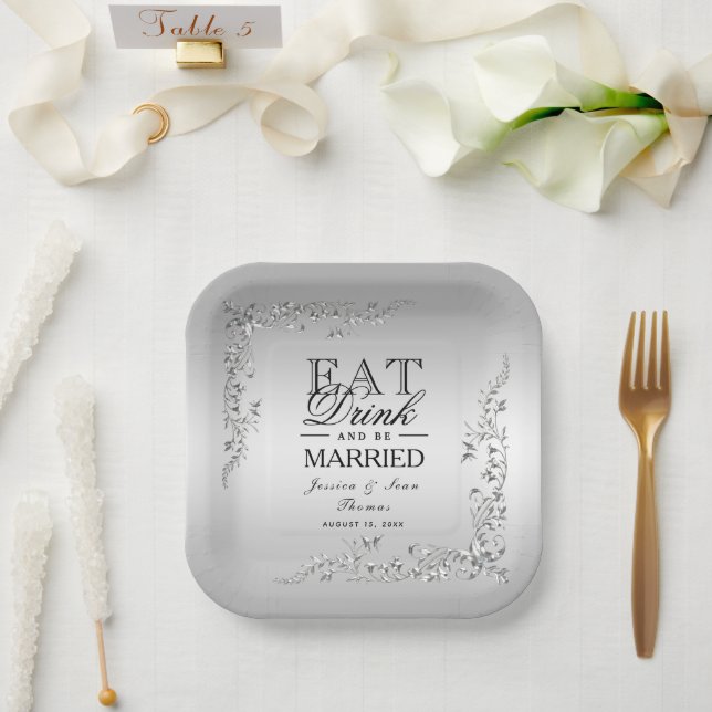 Assiettes En Carton Mariage de décoration en argent (Mariage)