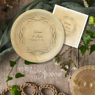 Assiettes En Carton Mariage de défilement de calligraphie Vintage anti