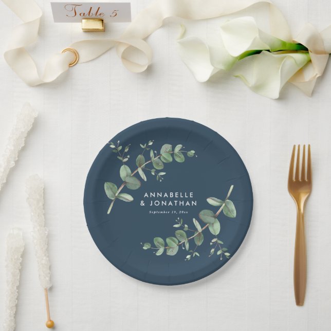 Assiettes En Carton Mariage de feuillage bleu élégant moderne eucalypt (Mariage)