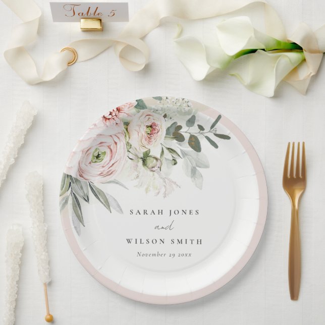 Assiettes En Carton Mariage de feuillage Eucalyptus Pink (Mariage)