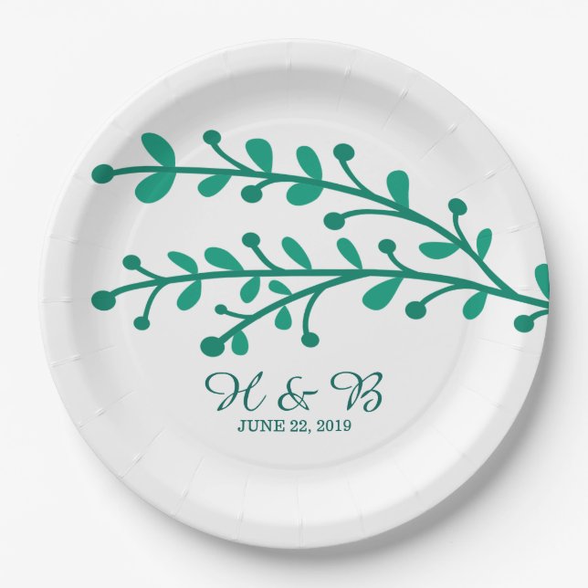 Assiettes En Carton Mariage de feuillage simple vert (Devant)