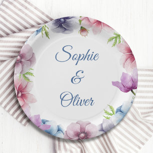 Assiettes En Carton Mariage de fleurs d'anémone aquarelle
