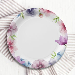 Assiettes En Carton Mariage de fleurs d'anémone aquarelle