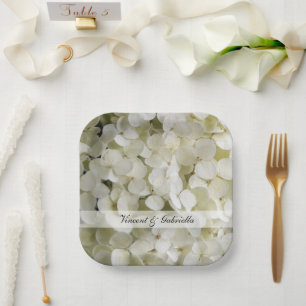 Assiettes En Carton Mariage de fleurs d'Hydrangée blanche