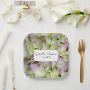 Assiettes En Carton Mariage de fleurs d'Hydrangée presque roses