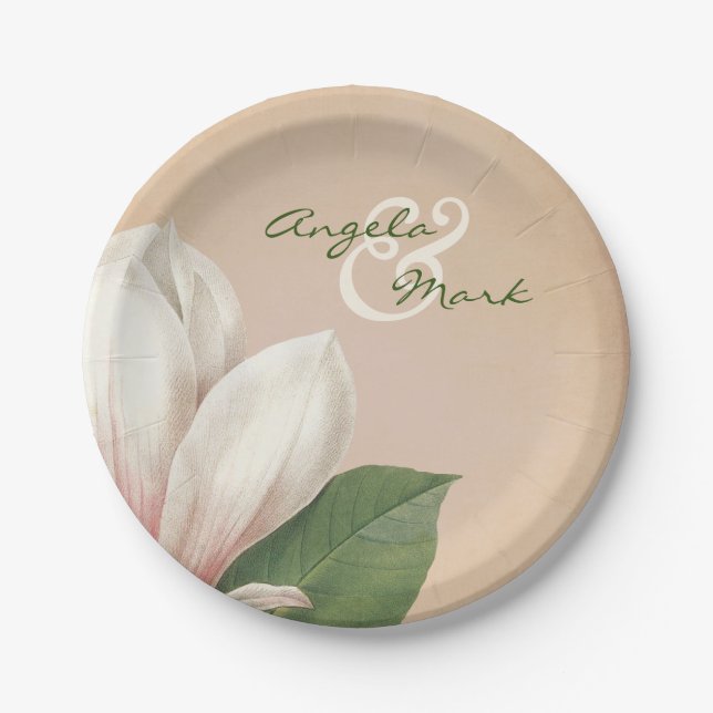 Assiettes En Carton Mariage de fleurs du sud de Magnolia | Antique Blu (Devant)