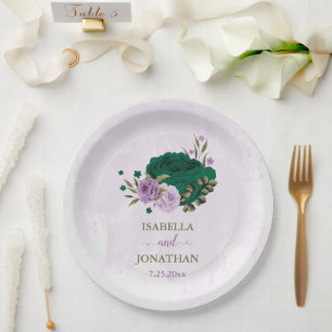 Assiettes En Carton mariage de fleurs violettes vert émeraude