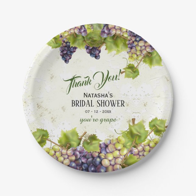 Assiettes En Carton Mariage de jardin de vigne méditerranéen au raisin (Devant)