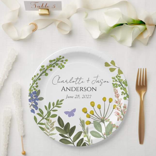 Assiettes En Carton Mariage de jardin d'été à feuillage persistant (Mariage)