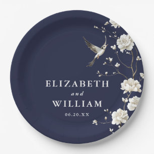 Assiettes En Carton Mariage de jardin floral chinoiserie bleu marine