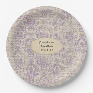Assiettes En Carton Mariage de journal vintage Lavender