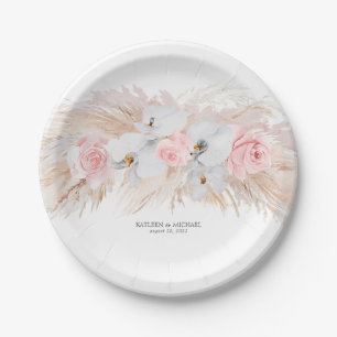 Assiettes En Carton Mariage de laiton et d'orchidées blanches Pampas
