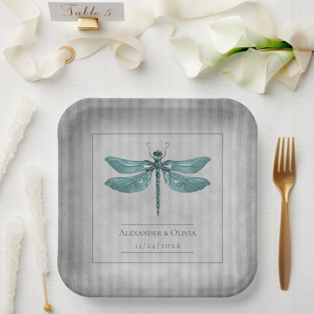 Assiettes En Carton Mariage de libellules à bijoux turquoise (Mariage)