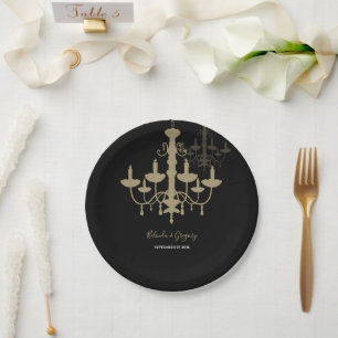 Assiettes En Carton Mariage de lustre en or noir