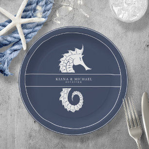 Assiettes En Carton Mariage de mer Blue Wave Wht/Navy ID836