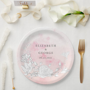 Assiettes En Carton Mariage de monogramme flou moderne